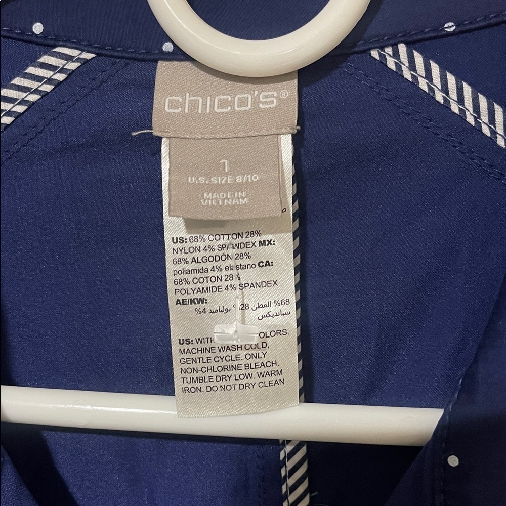 NWOT Chico's Luxe Twill Stylish Navy Blue With White Polka Dot Utility Jacket - Picture 11 of 15